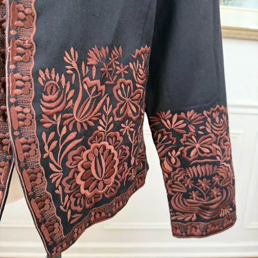 NWT Coldwater Creek Black Brown Embroidered Jacket $100 16